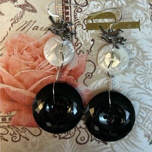 Hand Crafted Vintage Shell and Faceted Button Earrings